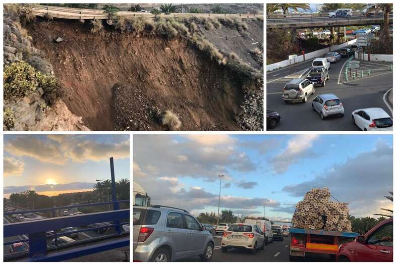 Imágenes de los atascos en la GC-1 y en la circunvalación al casco urbano de Telde (Foto TA)